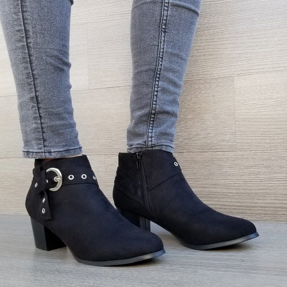 Vegan Suede Ankle Booties with Silver Buckle - Picture 8 of 8